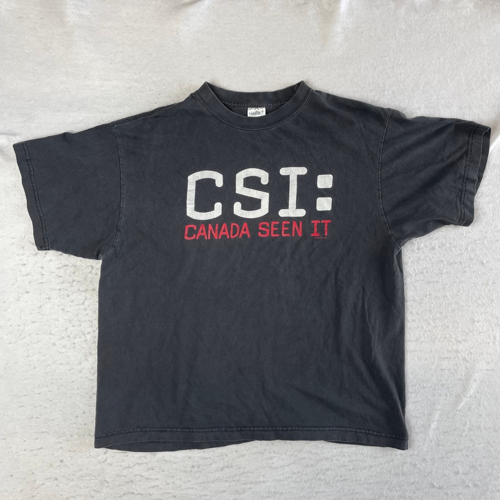 VTG CSI Canada Seen It T-Shirt Mens L Black Short Sleeve‎ Graphic Parody Tee